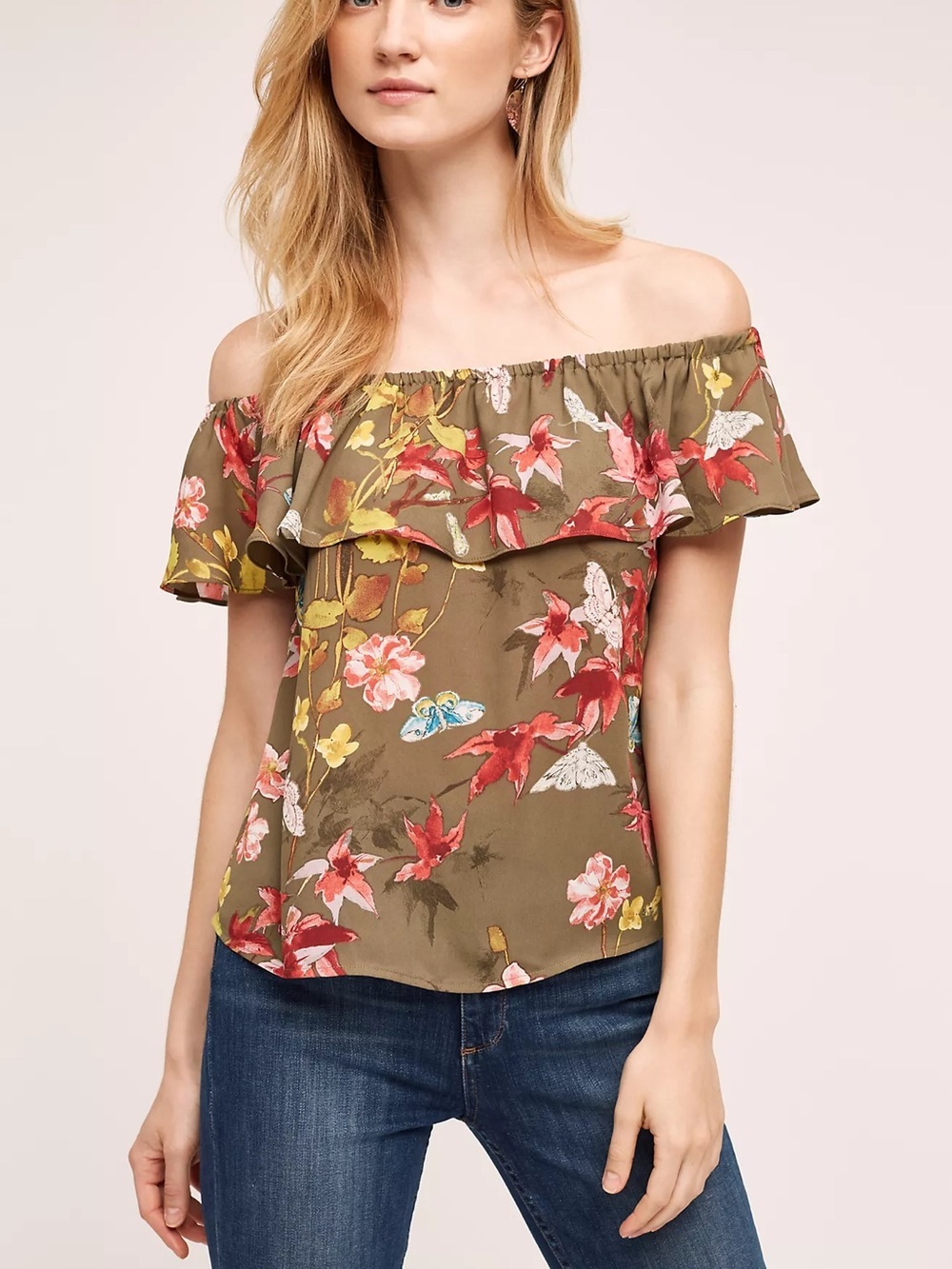 Anthropologie MAEVE Vallita Floral Off-The-Shoulder Blouse